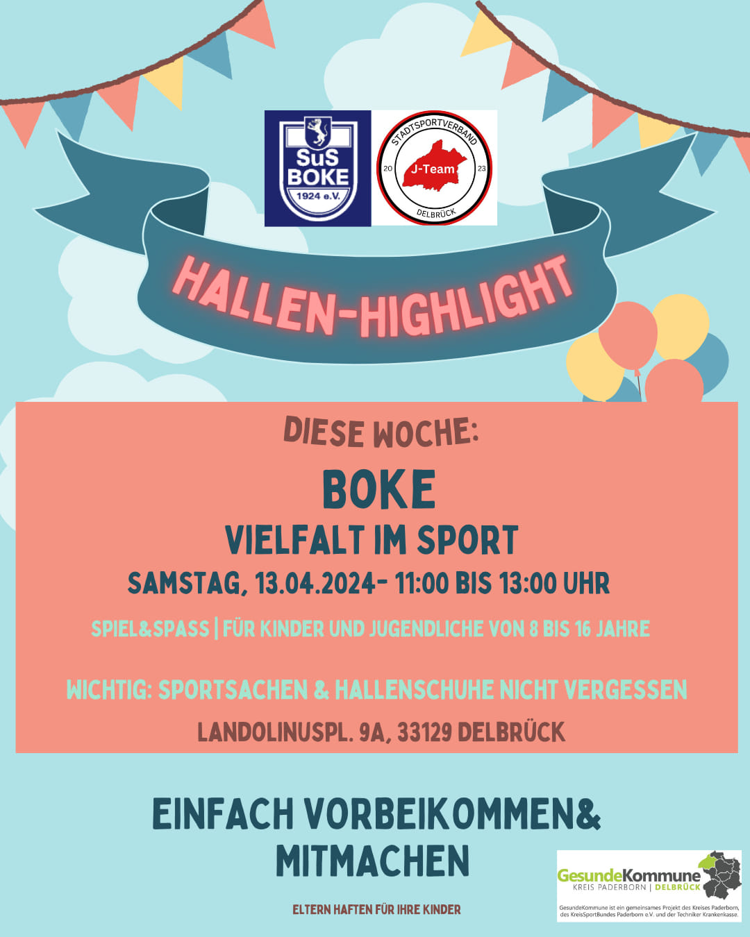 Herzlich Willkommen zum Sportmix am 13. April in der Sporthalle Boke