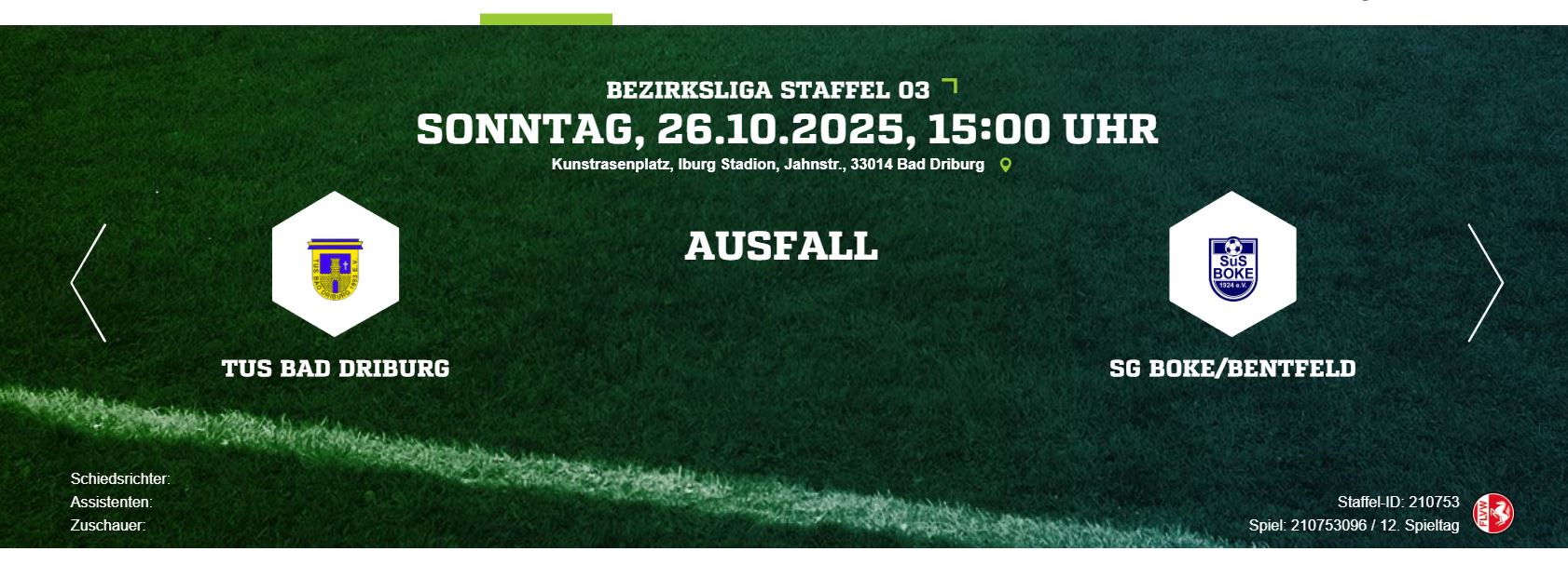 Kellerduell der I. Mannschaft in Bad Driburg aufgrund Sturmwarnung abgesagt